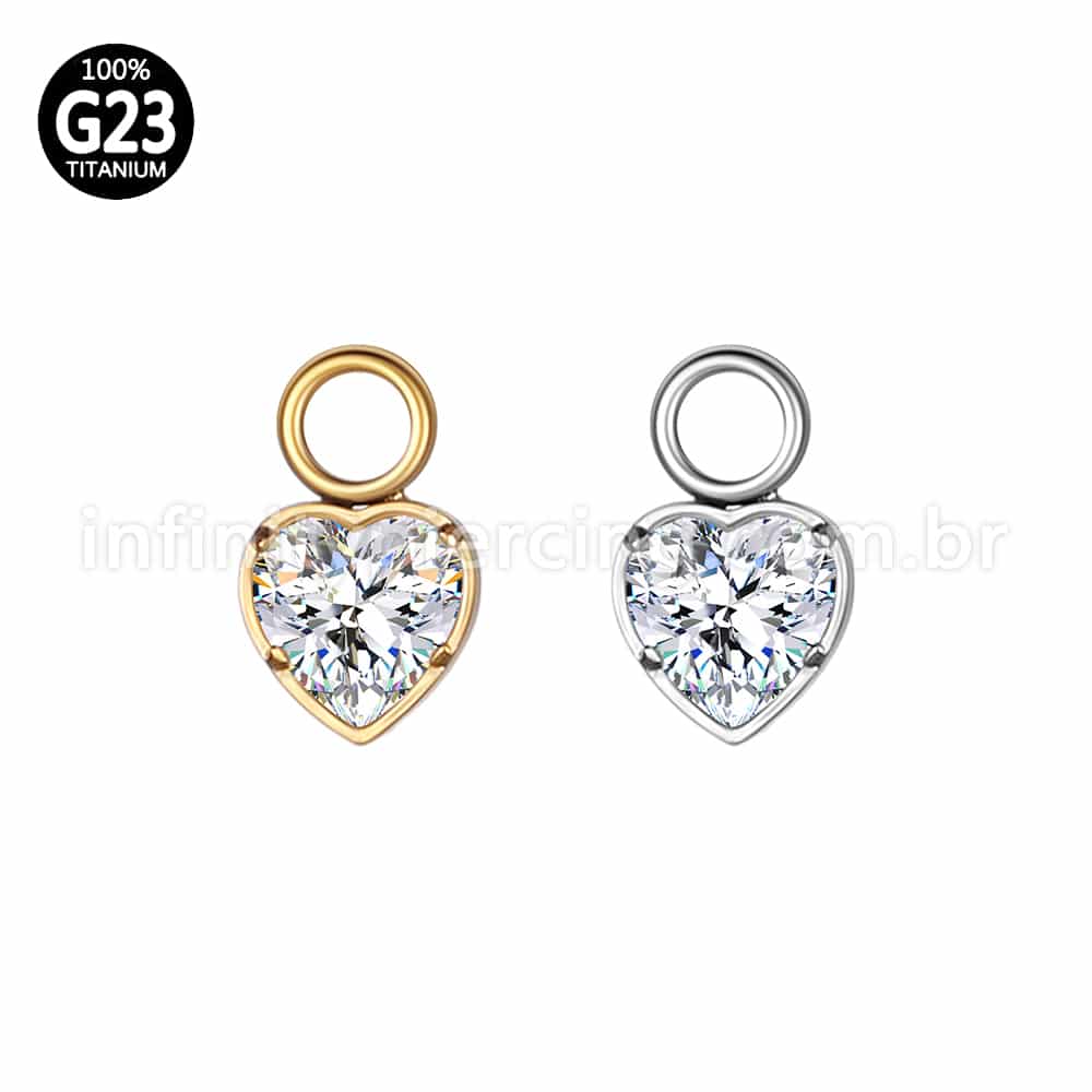 Pingente Para Piercing Titânio Coração G Zircônia